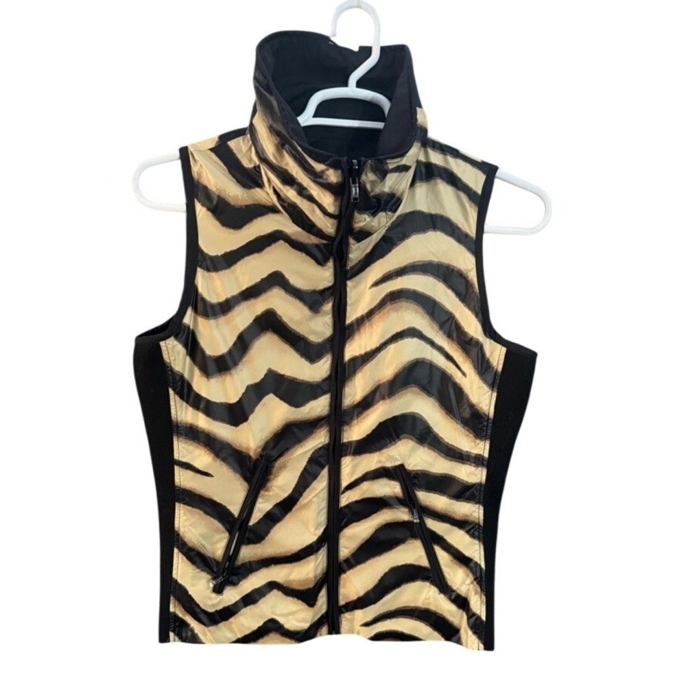 LRL Reversible Tiger Stripe Puffer Vest Metallic Gold Black Sleeveless Jacket L